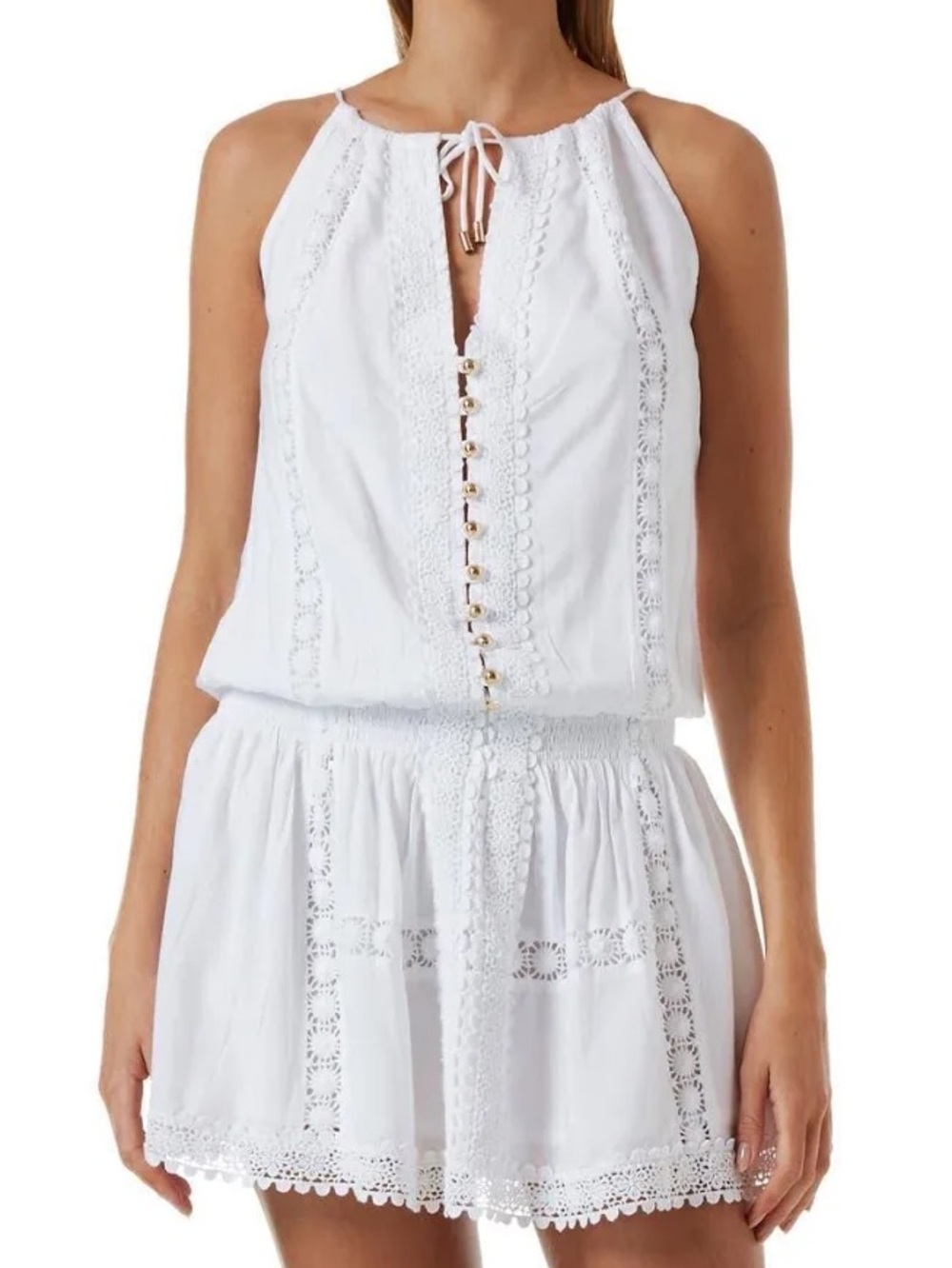 Melissa Odabash Chelsea White Crochet Lace Cotton Beach Cover Up Dress S